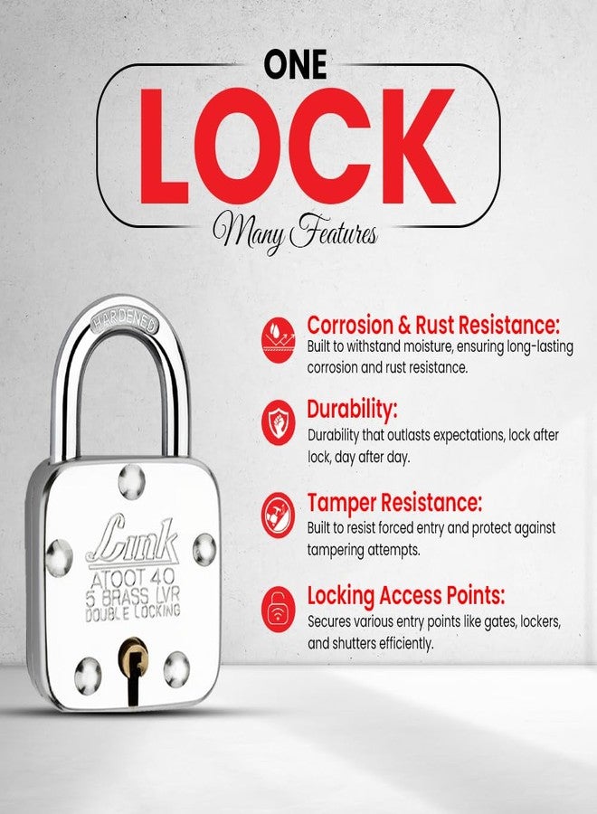 Link Atoot 40mm Padlocks 5Pcs Set | Double Locking | Steel Body | Hardened Shackle | 5 Brass Levers | Made in India | 3 Keys for Each Padlock - Image 2
